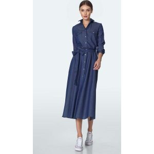 Szmizjerka z Kieszeniami - Jeans. Sukienki Nife, l, bez wzorów, z bawełny, bez kołnierzyka, bez ramiączek, rozkloszowane. Za 339,90 zł.