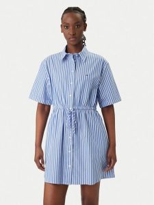 Tommy Jeans Sukienka koszulowa DW0DW20617 Niebieski Regular Fit. Niebieskie kombinezony Tommy Jeans, m, bez wzorów, z bawełny, bez kołnierzyka, bez ramiączek. Za 449,99 zł.