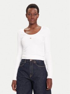 Calvin Klein Jeans Bluzka LV047D218G Biały Slim Fit. Białe bluzki Calvin Klein Jeans, xl, bez wzorów, z bawełny, bez kołnierzyka, bez ramiączek. Za 139,99 zł.