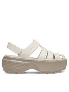 Crocs Sandały Stomp Fisherman Sandal 209938 Szary. Szare sandały Crocs, bez wzorów, z tworzywa sztucznego, bez obcasa, na płaskiej podeszwie, bez zapięcia. Za 199,99 zł.