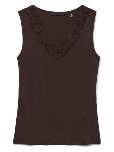Vero Moda Top w kolorze brązowym rozmiar: L. Brązowe topy Vero Moda, l, bez wzorów, z koronki, bez kołnierzyka, bez ramiączek. Za 56,95 zł.