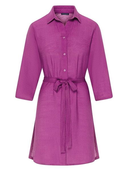 Naturana Sukienka koszulowa w kolorze fioletowym rozmiar: S. Różowe sukienki Naturana, na co dzień, s, bez wzorów, z tkaniny, bez kołnierzyka, bez ramiączek, midi, koszulowe. Za 78,66 zł.
