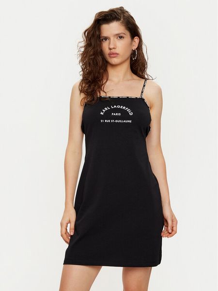 KARL LAGERFELD Koszula nocna A1W46081 Czarny Regular Fit. Czarne koszule nocne KARL LAGERFELD, bez wzorów, z bawełny, bez ramiączek. Za 269,99 zł.