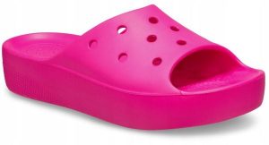 Klapki Dla Dorosłych Crocs Classic Platform Slide. Czerwone klapki Crocs, bez wzorów, z materiału, bez obcasa. Za 139,99 zł.