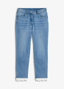 Jeansy skinny, mid waist. Niebieskie jeansy bonprix, bez wzorów, z jeansu. Za 149,99 zł.
