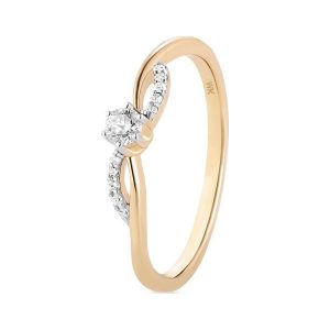 Wyjątkowy Złoty Pierścionek - złoto żółte 585, Brylant 0,10ct,diament 0,046ct. Pierścionki marki W.KRUK. Za 2 490,00 zł.