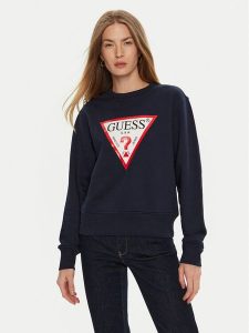 Guess Bluza W2YQ16 KBA11 Granatowy Regular Fit. Niebieskie bluzy Guess, m, z aplikacjami, z bawełny, bez kaptura. Za 249,99 zł.