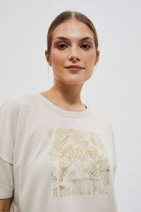 Bluza z nadrukiem piaskowa. Bluzy MOODO, s, bez wzorów, z bawełny, bez kaptura. W wyprzedaży za 23,99 zł.