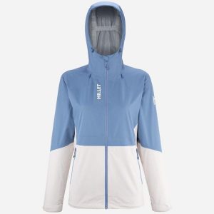Kurtka turystyczna damska Millet Fitz Roy Jkt W wodoodporna regular fit. Białe kurtki Millet, na zimę, l, bez wzorów, z hardshellu, bez kaptura, narciarskie. Za 599,99 zł.