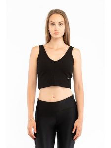 Stronger Top "Cush" w kolorze czarnym rozmiar: M. Czarne topy Stronger, m, bez wzorów, prążkowane, bez kołnierzyka, bez ramiączek. Za 96,60 zł.
