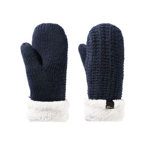 Rękawiczki turystyczne zimowe damskie Jack Wolfskin Highloft Knit Mitten. Niebieskie rękawiczki Jack Wolfskin, na zimę, bez wzorów, z poliesteru. Za 108,64 zł.
