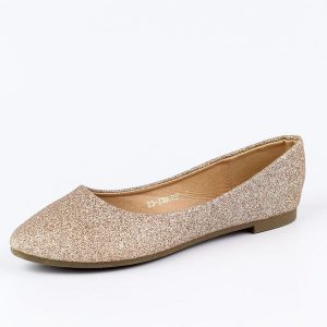 Złote brokatowe baleriny damskie Potocki 23314. Żółte balerinki POTOCKI, bez wzorów, z jeansu, bez obcasa, bez zapięcia. Za 79,00 zł.