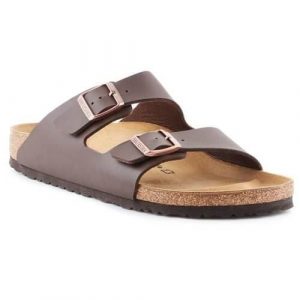 Klapki damskie Birkenstock Arizona BF. Brązowe klapki Birkenstock, bez wzorów, z materiału, bez obcasa. Za 380,66 zł.