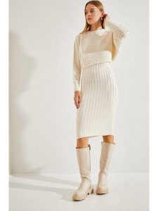 Bianco Lucci 2-częściowy zestaw w kolorze białym rozmiar: onesize. Białe sukienki Bianco Lucci, bez wzorów, prążkowane, bez kołnierzyka, bez ramiączek, midi. Za 86,99 zł.