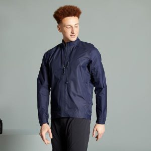 Kurtka przeciwdeszczowa rowerowa MTB Rockrider Comfort 500. Czerwone kurtki ROCKRIDER, l, bez wzorów, z materiału, bez kaptura. Za 159,99 zł.