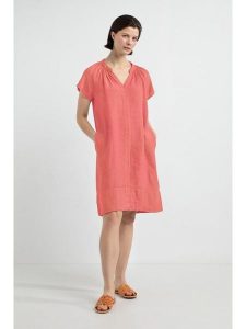 Josephine & Co Sukienka "Jolijn" w kolorze koralowym rozmiar: 34. Czerwone sukienki Josephine & Co, bez wzorów, ze lnu, bez kołnierzyka, bez ramiączek, midi. Za 282,99 zł.