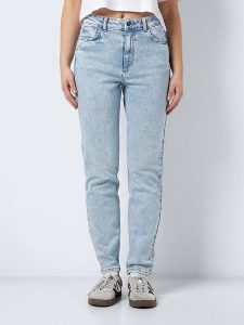 Noisy may Dżinsy "Moni" - Tapered fit - w kolorze błękitnym rozmiar: W25/L32. Niebieskie jeansy Noisy may, z aplikacjami, ze skóry, z podwyższonym stanem. Za 61,46 zł.