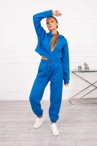 Komplet ocieplany z krótką bluzą chabrowy. Niebieskie bluzy KESI, l, bez wzorów, z bawełny, bez kaptura. Za 297,97 zł.