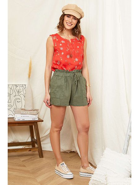 Rodier Lin Lniany top w kolorze pomarańczowym rozmiar: M/L. Pomarańczowe topy Rodier Lin, l, bez wzorów, ze lnu, bez kołnierzyka, bez ramiączek. Za 118,56 zł.