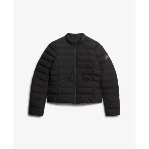 Damska kurtka puchowa Superdry City Fuji. Czarne kurtki Superdry, bez wzorów, z puchu, bez kaptura. Za 518,40 zł.