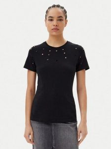 Silvian Heach T-Shirt GPP25070TS Czarny Regular Fit. Czarne t-shirty Silvian Heach, m, bez wzorów, z bawełny, bez kołnierzyka, bez ramiączek. Za 79,99 zł.