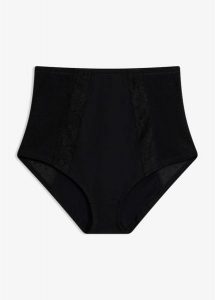 Figi panty o średnim stopniu modelowania, z bawełną. Czarne figi bonprix, bez wzorów, z bawełny. Za 84,99 zł.