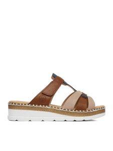 Rieker Klapki CEO-V1291-90 Brązowy jasny. Brązowe klapki Rieker, bez wzorów, ze skóry, bez obcasa. Za 319,99 zł.