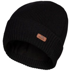Trespass Chuck – wodoodporna czapka unisex L/XL, czarna. Czarne czapki Trespass, z aplikacjami, z dzianiny. Za 86,75 zł.