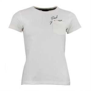 Koszulka damska Peak Mountain Ajojo. Białe bluzki Peak Mountain, bez wzorów, casualowe, bez kołnierzyka, bez ramiączek. W wyprzedaży za 127,00 zł.