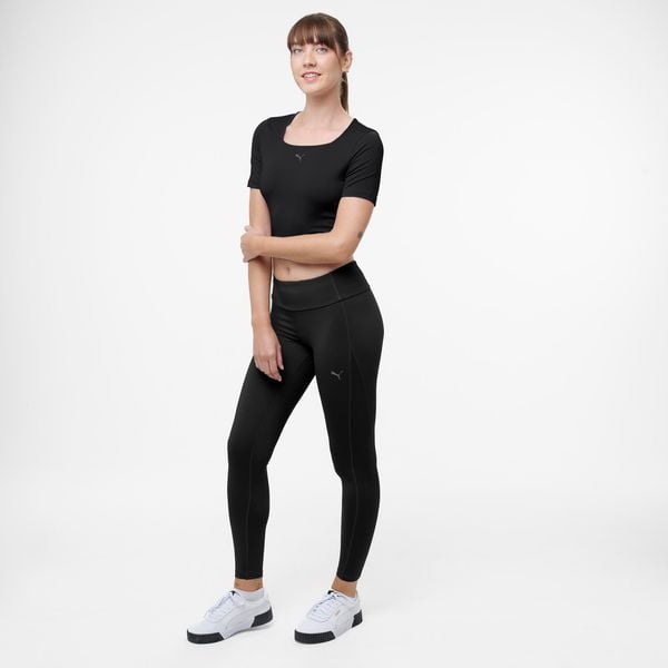 Legginsy fitness damskie Puma. Czarne legginsy Puma, bez wzorów, ze skóry. Za 129,99 zł.