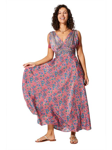 Aller Simplement Sukienka w kolorze różowo-turkusowym rozmiar: 34-40. Różowe sukienki Aller Simplement, bez wzorów, klasyczne, bez kołnierzyka, bez ramiączek, maxi. Za 82,64 zł.