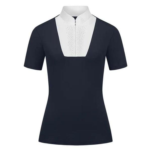 Damska koszulka polo na zawody ELT Paola. Niebieskie kombinezony ELT, l, bez wzorów, z elastanu, eleganckie, bez kołnierzyka, bez ramiączek, krótkie. Za 265,50 zł.