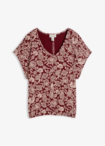 T-shirt z delikatnej mieszanki wiskozy. Czerwone t-shirty bonprix, bez wzorów, z wiskozy, bez kołnierzyka, bez ramiączek. Za 67,99 zł.