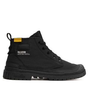 Trapery Palladium. Czarne buty zimowe Palladium, bez obcasa, bez zapięcia. Za 379,99 zł.