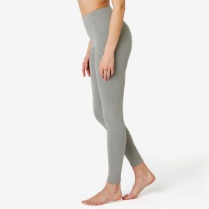 Legginsy fitness damskie Domyos slim. Szare legginsy DOMYOS, bez wzorów, z bawełny. Za 39,99 zł.