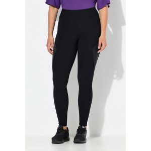 Damskie Legginsy funkcyjne prążkowany dżersej kieszeń na zamek z recyklingu. Czarne legginsy Ulla Popken, bez wzorów, z dżerseju. Za 239,99 zł.