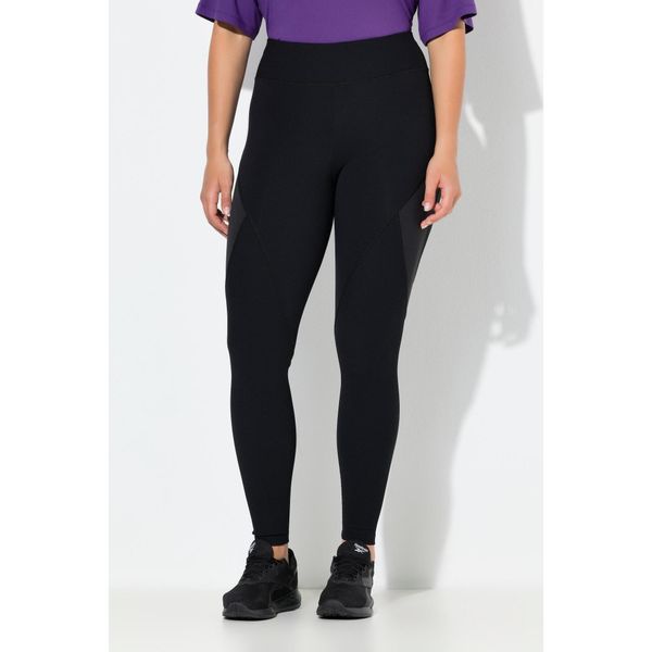 Damskie Legginsy funkcyjne prążkowany dżersej kieszeń na zamek z recyklingu. Czarne legginsy Ulla Popken, bez wzorów, z dżerseju. W wyprzedaży za 191,99 zł.