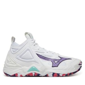Buty halowe Mizuno. Białe buty sportowe Mizuno, bez wzorów, bez zapięcia, mizuno wave. Za 479,99 zł.