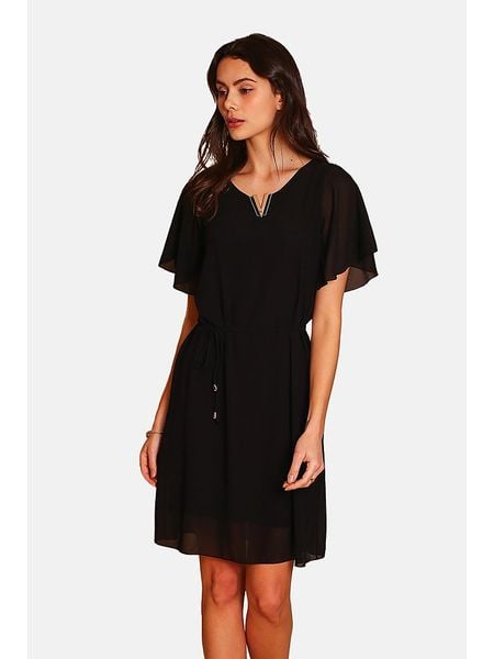 ASSUILI Sukienka w kolorze czarnym rozmiar: 36. Czarne sukienki Assuili, na co dzień, z aplikacjami, z tkaniny, klasyczne, bez kołnierzyka, bez ramiączek, midi, proste. Za 87,61 zł.