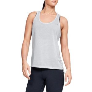 Koszulka treningowa dasmka Under Armour Whisperlight Tie Back. Szare koszulki sportowe Under Armour, bez wzorów, z poliesteru, bez ramiączek. Za 60,00 zł.