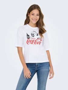 ONLY Koszulka w kolorze białym rozmiar: L. Białe bluzki ONLY, l, bez wzorów, z bawełny, bez kołnierzyka, bez ramiączek. Za 87,61 zł.