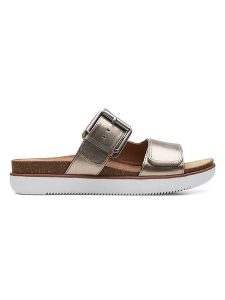 Clarks Skórzane klapki w kolorze złotym rozmiar: 38. Żółte klapki Clarks, bez wzorów, z otwartym noskiem, bez obcasa. Za 213,79 zł.