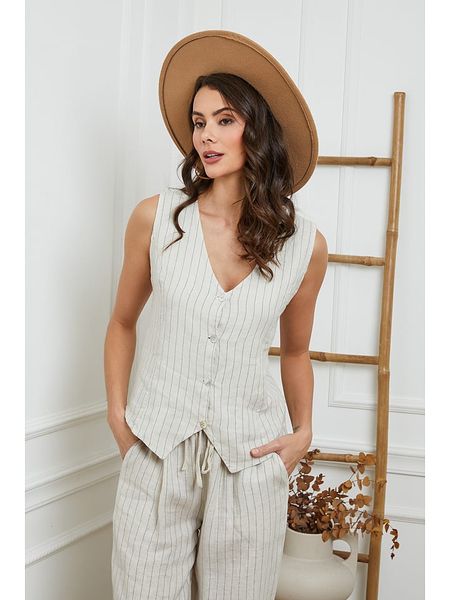 Joséfine Lniana kamizelka w kolorze kremowym rozmiar: M. Brązowe kamizelki Joséfine, m, bez wzorów, ze lnu, bez kołnierzyka, bez ramiączek, bez kaptura. Za 152,62 zł.