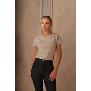 T-shirt damski z motywem koni JD ATTACK Yin Yang. Brązowe t-shirty JD ATTACK, bez wzorów, bez kołnierzyka, bez ramiączek. Za 129,00 zł.