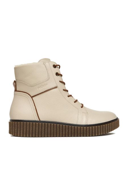 Rieker Trzewiki Y4303-80 Écru. Botki Rieker, bez wzorów, ze skóry, bez obcasa, na płaskiej podeszwie, bez zapięcia. Za 429,99 zł.