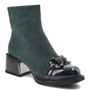 Zielone Botki S.Barski Eleganckie Obuwie Damskie. Zielone botki S.BARSKI, bez wzorów, bez obcasa, na obcasie, bez zapięcia. Za 239,00 zł.