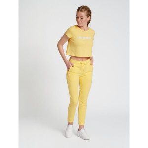 Damska koszulka crop top Hummel Legacy. Żółte topy Hummel, l, bez wzorów, sportowe, bez kołnierzyka, bez ramiączek. Za 91,50 zł.