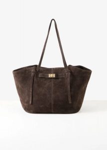 Torba shopper ze skóry welurowej. Brązowe shopper bag bonprix, bez wzorów, ze skóry, duże, bez dodatków. Za 349,99 zł.