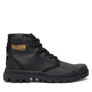 Trapery Palladium. Czarne buty zimowe Palladium, bez obcasa, bez zapięcia. Za 319,99 zł.
