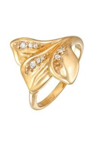 Elli Damski pierścionek z organicznym wzorem liści z cyrkoniami, wykonany z pozłacanego srebra próby 925 Sterling Silver Pierścionki 1 ct. Szare pierścionki Elli, z cyrkonią, pozłacane. Za 223,99 zł.